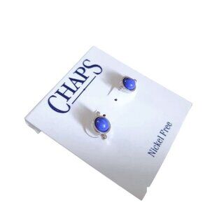 Chaps Circular Blue Stones Stud Earrings Silver Toned